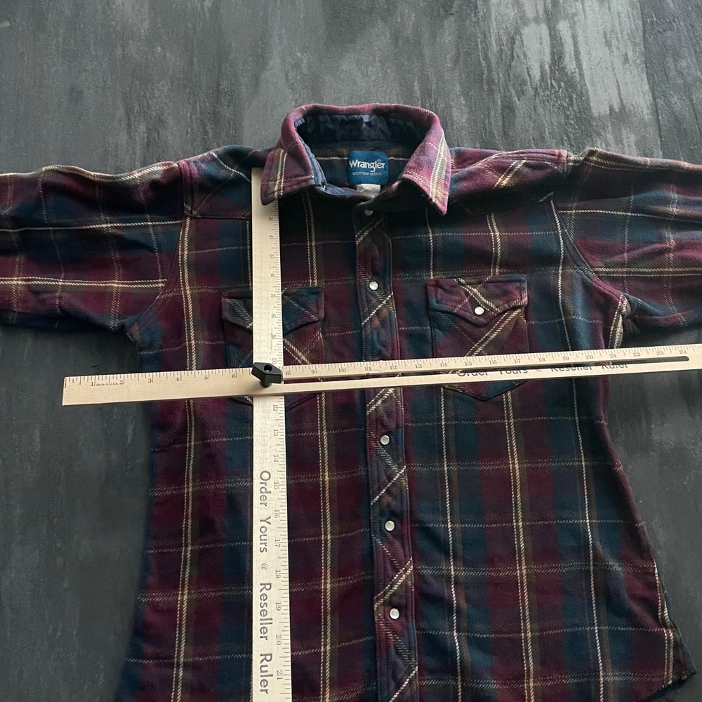 Vintage Plaid Flannel Western Shirt Mens M Burgundy 1990s Wrangler - Picture 5 of 9